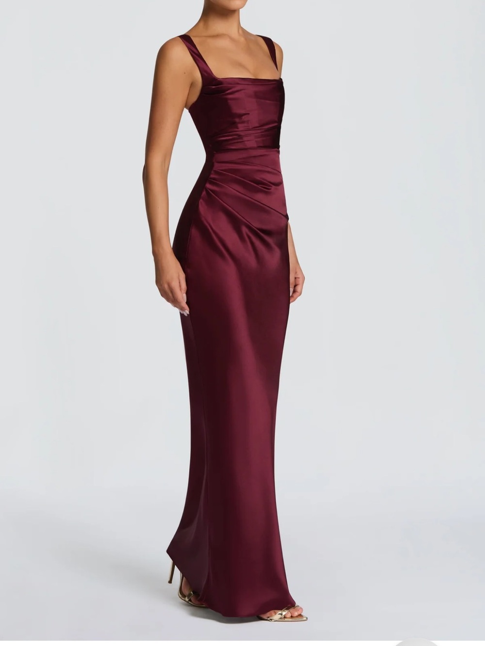 Sleeveless Burgundy Satin Maxi Dress